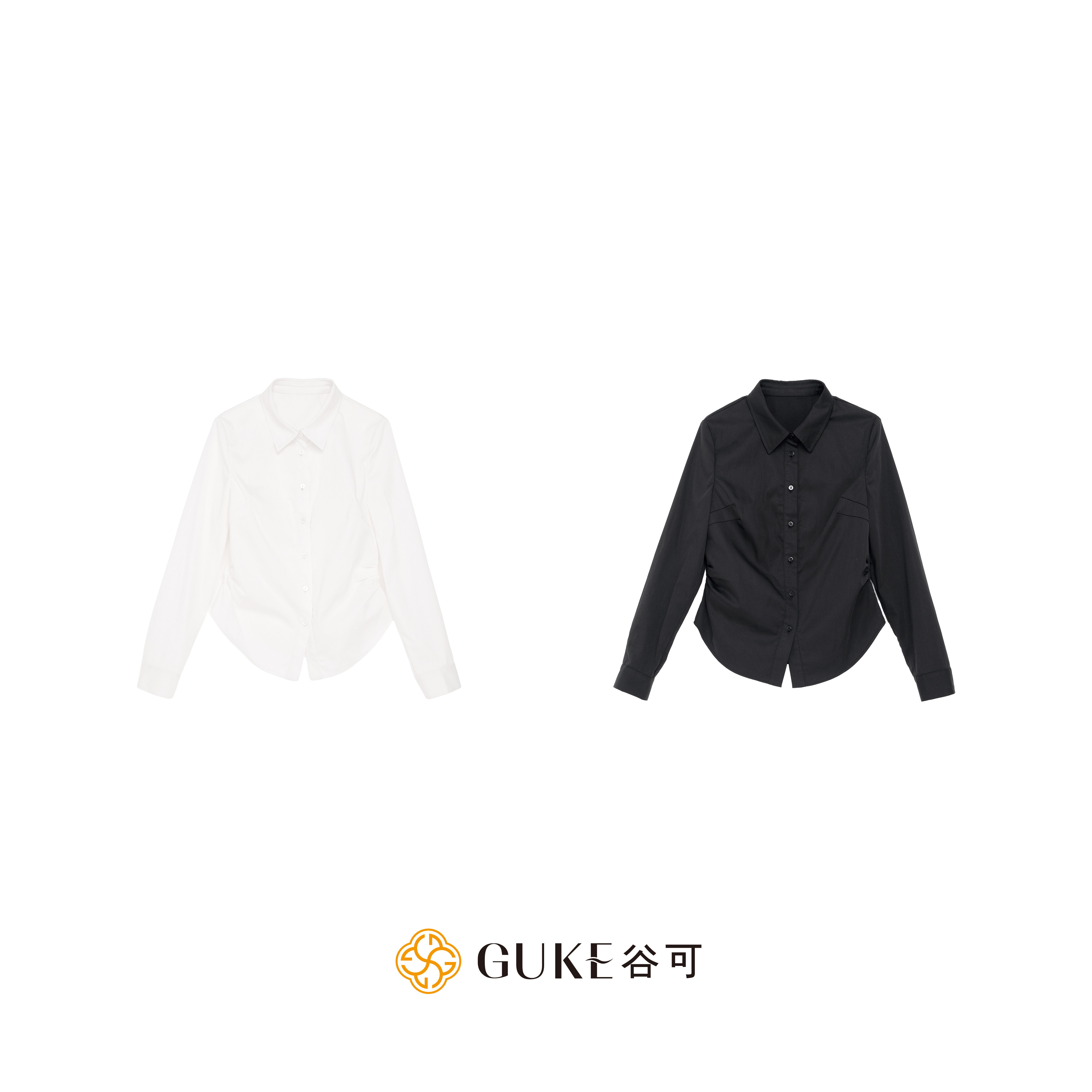 谷可纯棉通勤收腰长袖衬衫女图片
