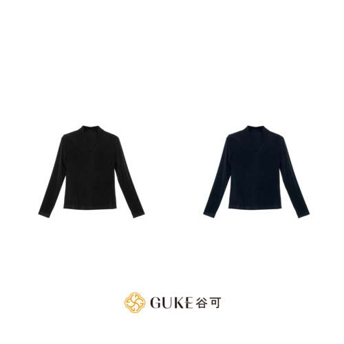谷可醋酸针织V领修身显瘦衬衫