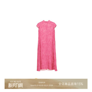 新款 GKE 优雅气质夏季 玫红色连衣裙女短袖 长裙 谷可LQ1208新中式