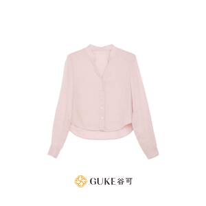 谷可亚麻V领长袖衬衫女通勤显瘦