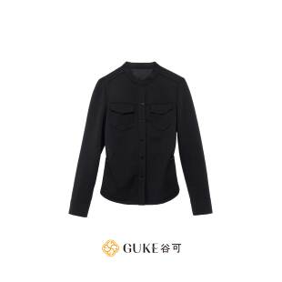 GKE/谷可C5005休闲风修身立领针织长袖衬衫女2026秋季显瘦上衣