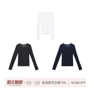 新款 2025秋季 修身 显瘦长袖 GKE 打底衫 谷可MS6010圆领半开针织衫