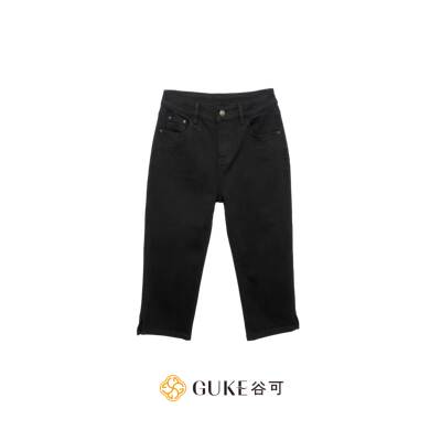 谷可高腰七分显瘦黑色小脚裤女
