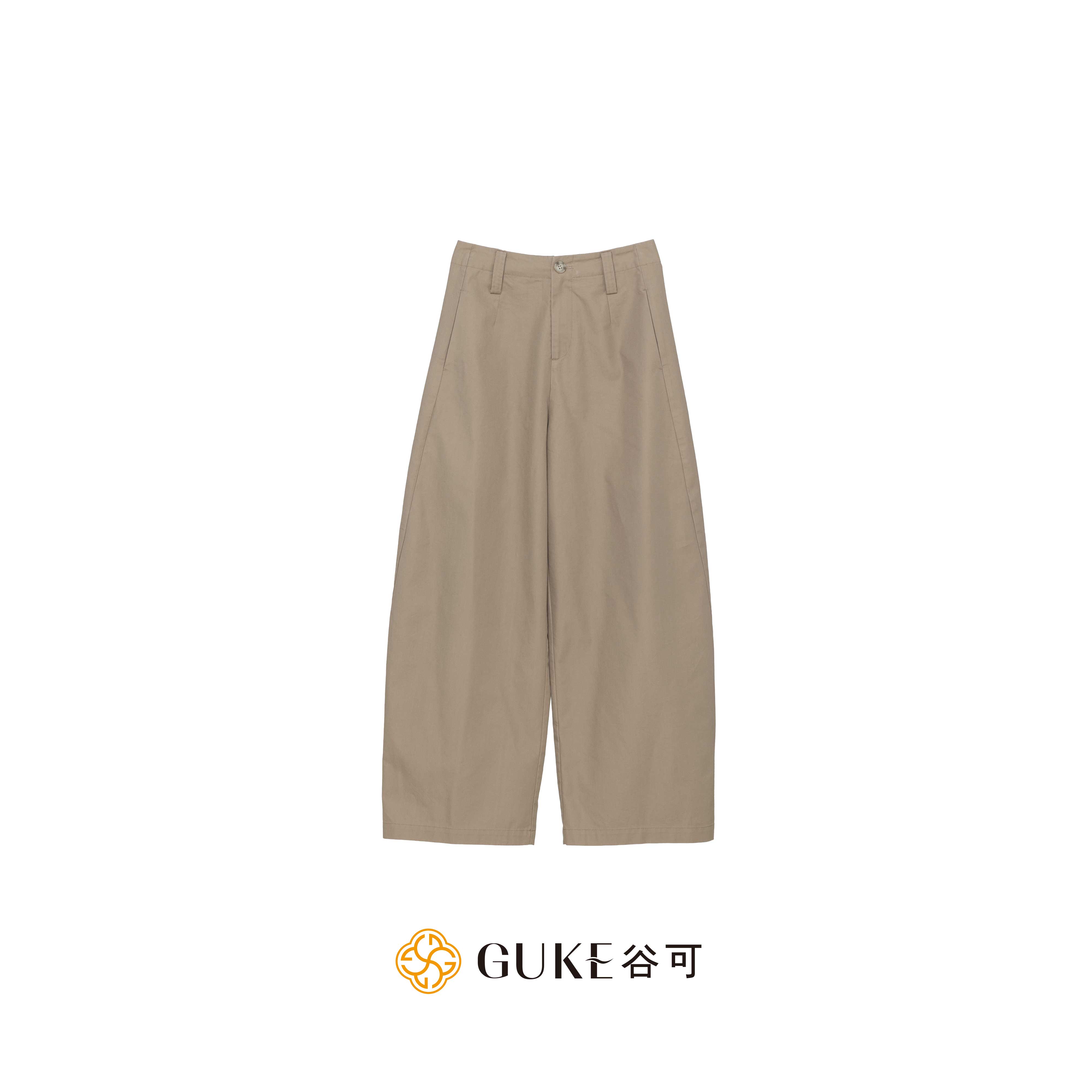 谷可高腰弯刀阔腿女黑色长裤
