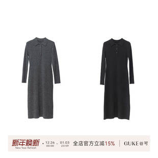 简约气质百搭显瘦翻领长袖 时尚 针织连衣裙女 谷可MS6068冬季 GKE