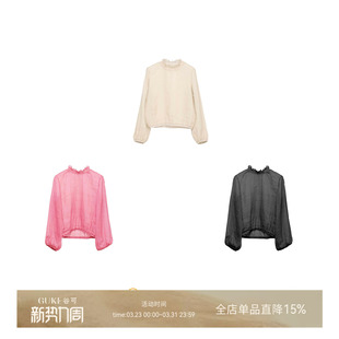 宽松休闲气质简约浅杏色上衣 女长袖 GKE 谷可C1019温柔风苎麻衬衫