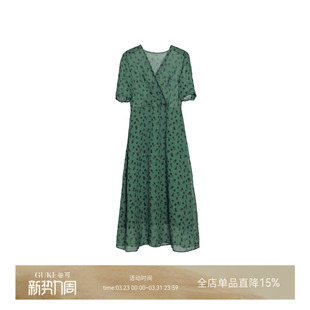 GKE 显瘦减龄高级感印花裙子女 谷可LQ3229波点苎麻连衣裙2025新款