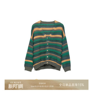 谷可TS001棉质撞色条纹V领开衫 风格 女春季 欧式 毛衣外套 针织衫 GKE