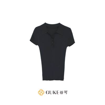 GKE/谷可MS6020 POLO领针织短袖T恤女藏蓝色百搭上衣夏季穿搭
