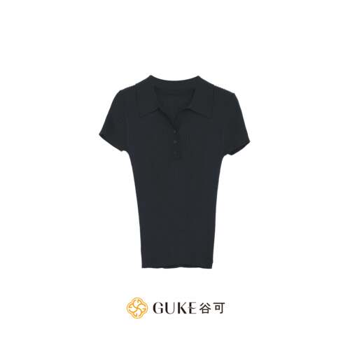 GKE/谷可MS6020 POLO领针织短袖T恤女藏蓝色百搭上衣夏季穿搭