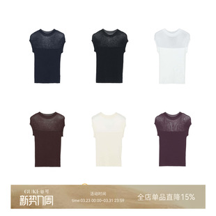 女套头高级感透视薄款 针织衫 上衣 谷可TM06简约风纱质拼接无袖 GKE