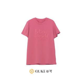 粉色短袖 T恤女宽松休闲风全棉字母印花上衣 谷可TC166春夏新款 GKE