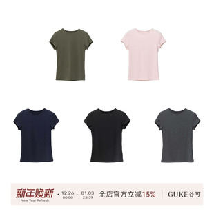 纯色上衣基础款 T恤女百搭圆领修身 谷可C1063简约休闲风短袖 GKE