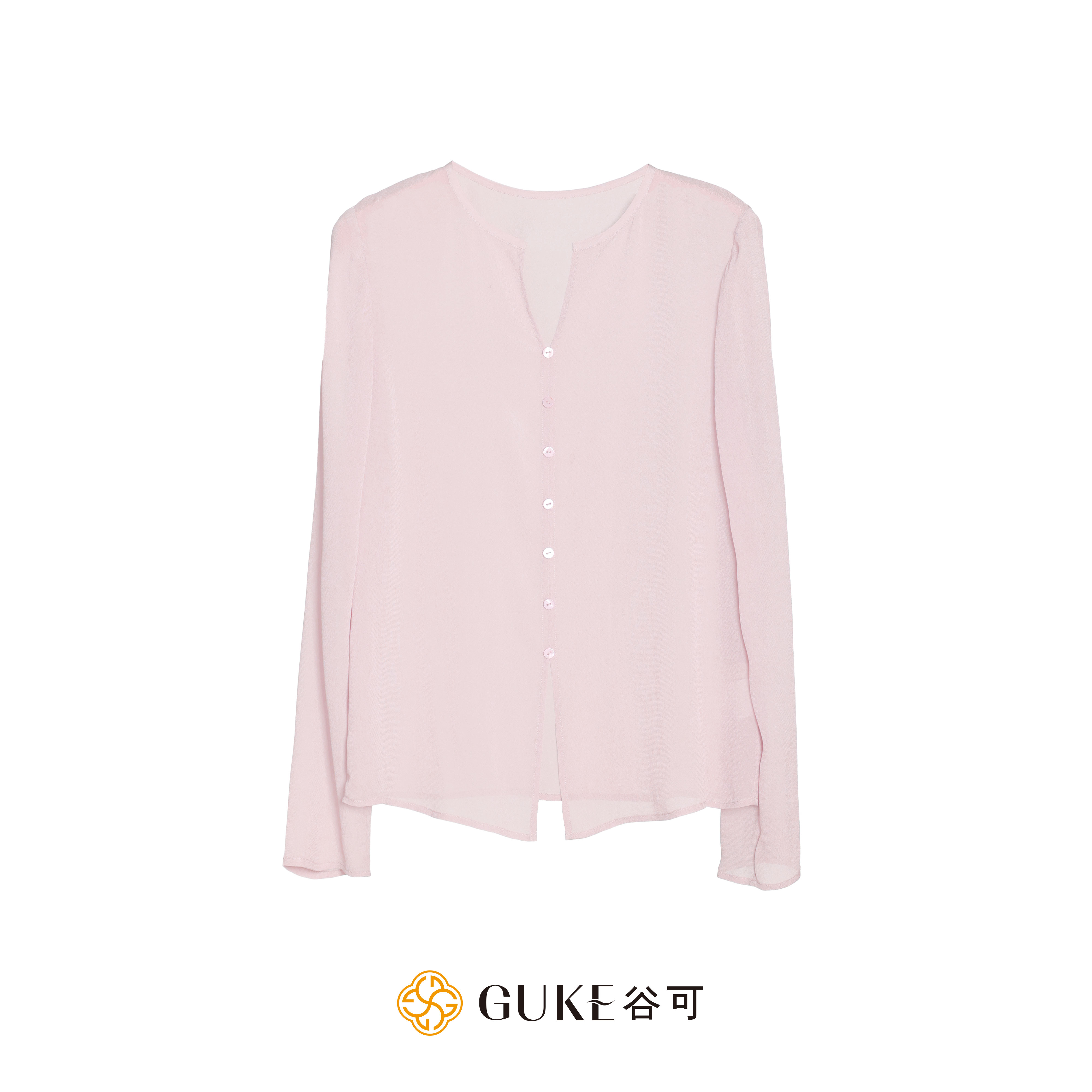 GKE/谷可C1123人丝小衫女款2025夏季V领气质松弛舒爽长袖衬衫上衣