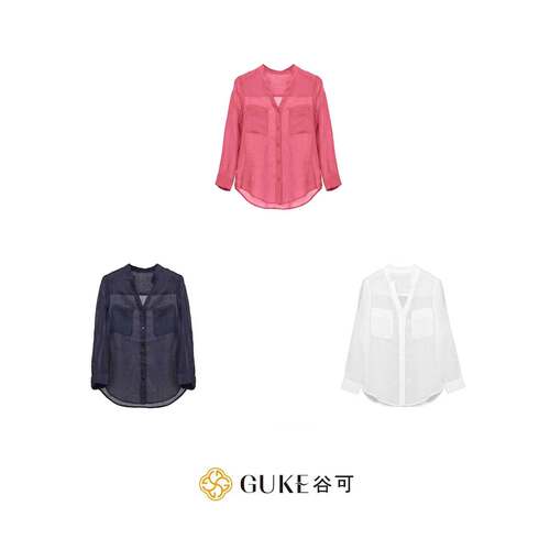 谷可苎麻V领显瘦薄款长袖衬衫