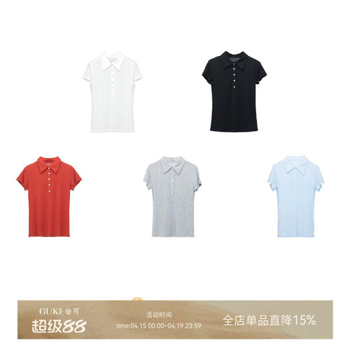 谷可学院风POLO领短袖针织衫女