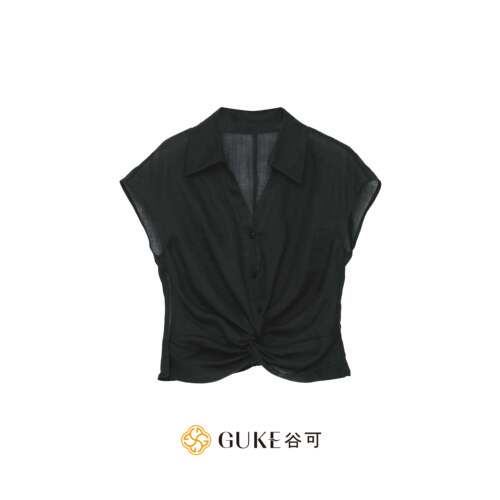 谷可法式扭结收腰短袖衬衫女