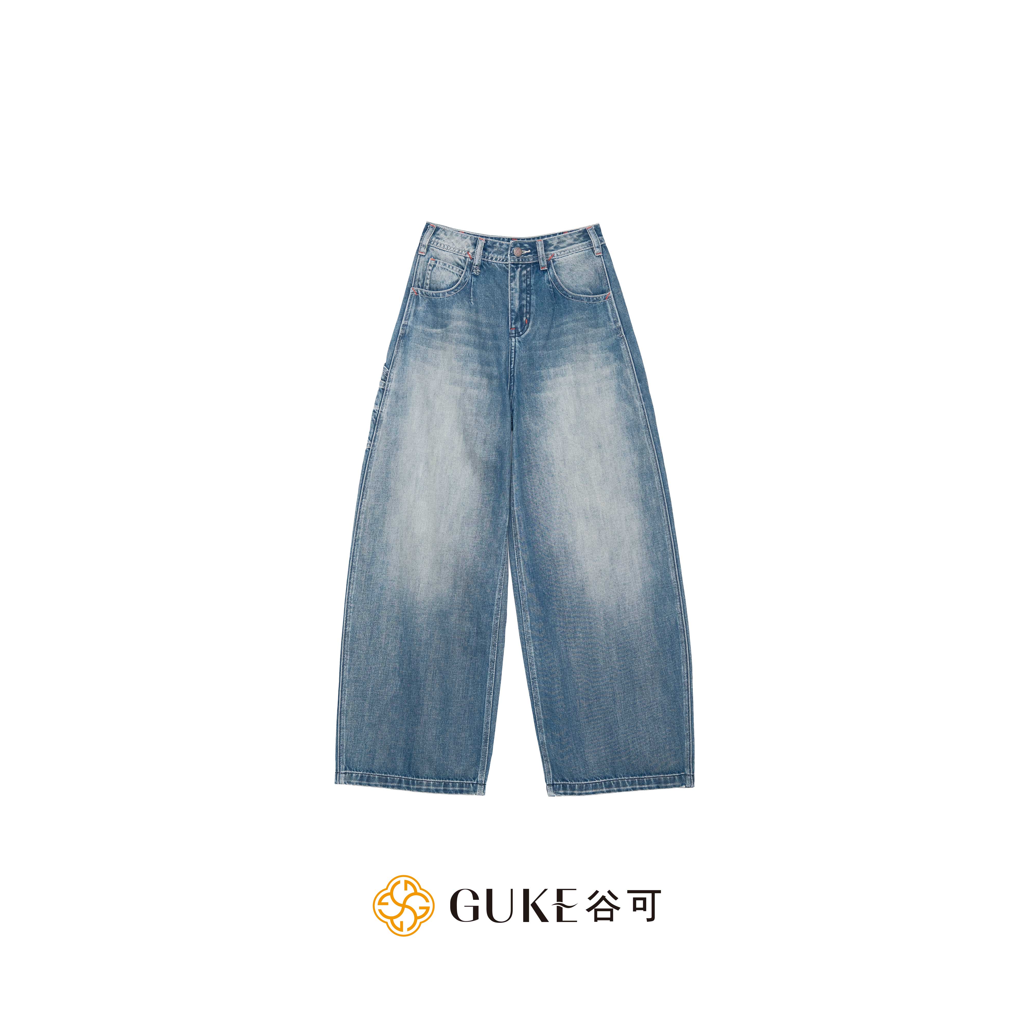 谷可夏季高腰显瘦弯刀牛仔裤女