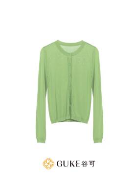 GKE/谷可MS6002极简风莱赛尔针织开衫女春季薄款圆领单排扣外套