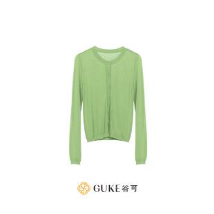 薄款 女春季 圆领单排扣外套 谷可MS6002极简风莱赛尔针织开衫 GKE