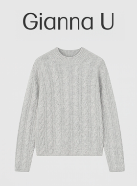 ER100%羊绒圆领秋冬女士时尚加厚绞花灰色韩版宽松百搭针织衫毛衣