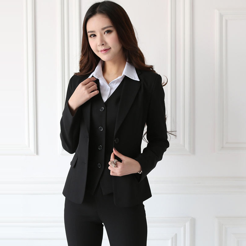 职业西装套装女春秋黑色职业装
