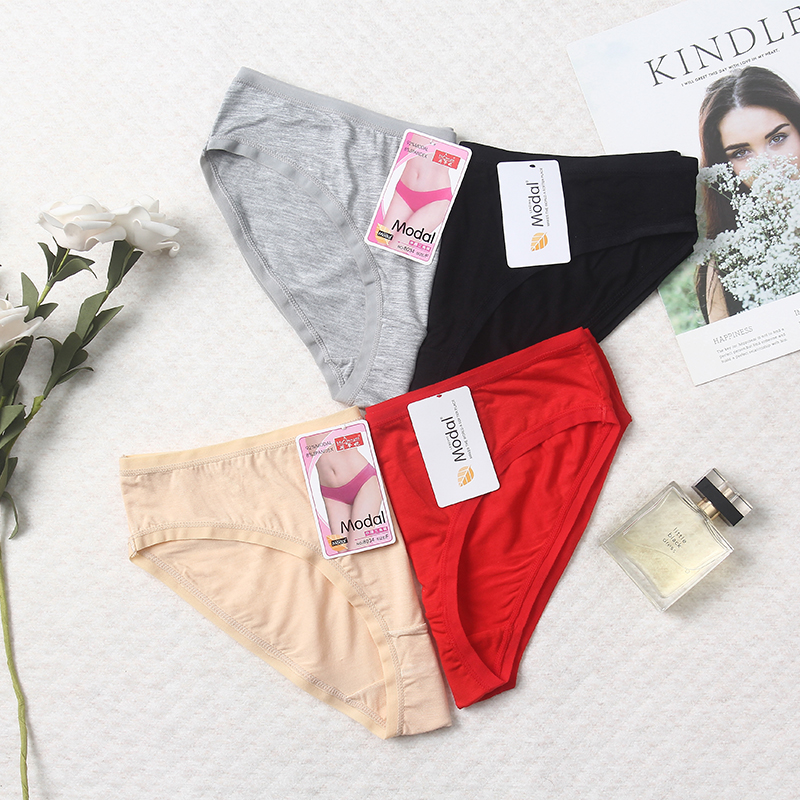 荷梦妮8034内裤纯色莫代尔中腰