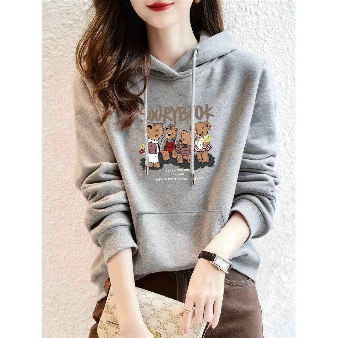 2025爆款连帽卫衣女士秋冬季加绒花灰色纯棉百搭韩版正肩套头外套,个性定制/设计服务/DIY,棉服工装,淘宝优惠券,粉丝福利购,淘宝优惠卷