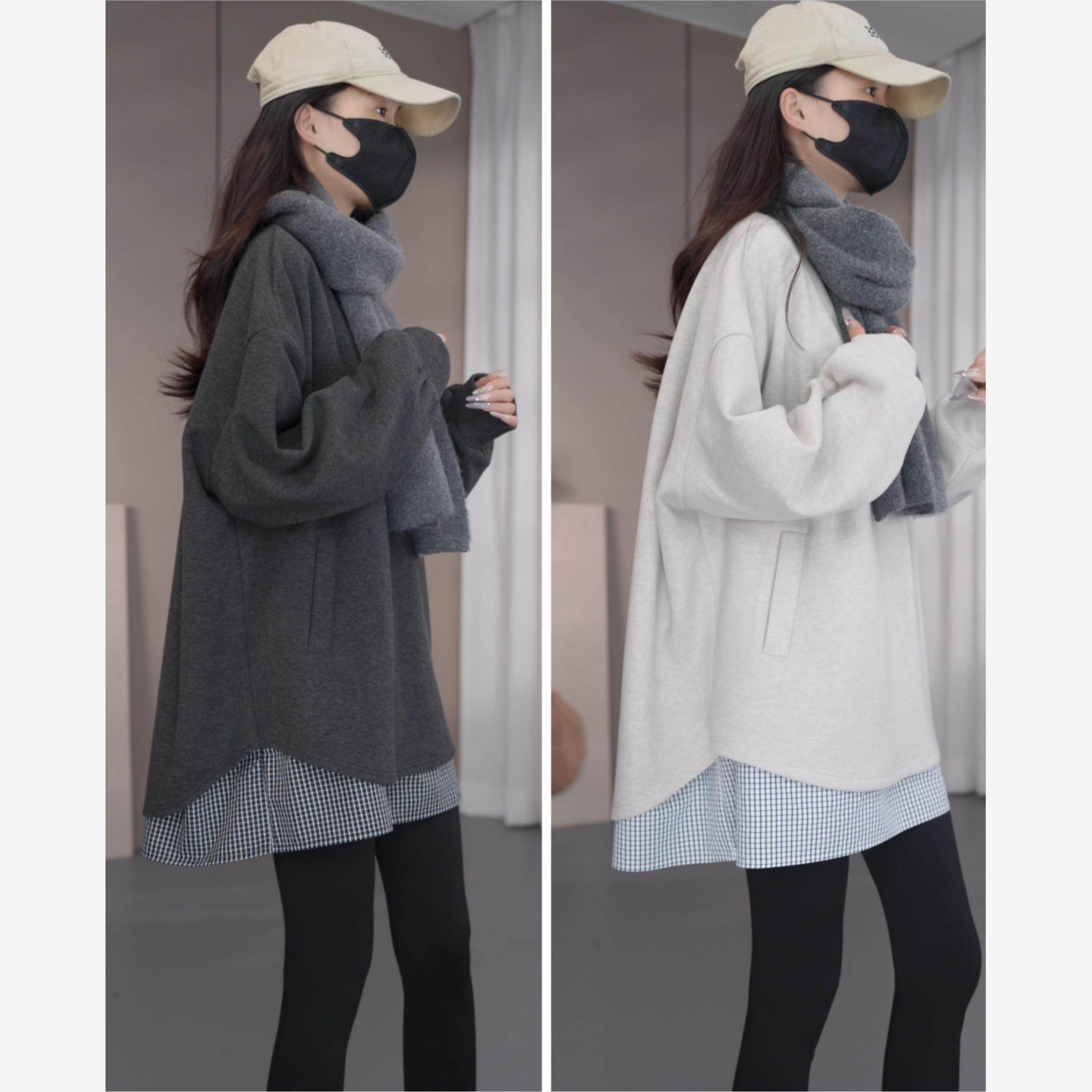硕哥高克重500g~【假两件卫衣】亲肤拼接格子加厚显瘦上衣女26370,个性定制/设计服务/DIY,棉服工装,淘宝优惠券,粉丝福利购,淘宝优惠卷