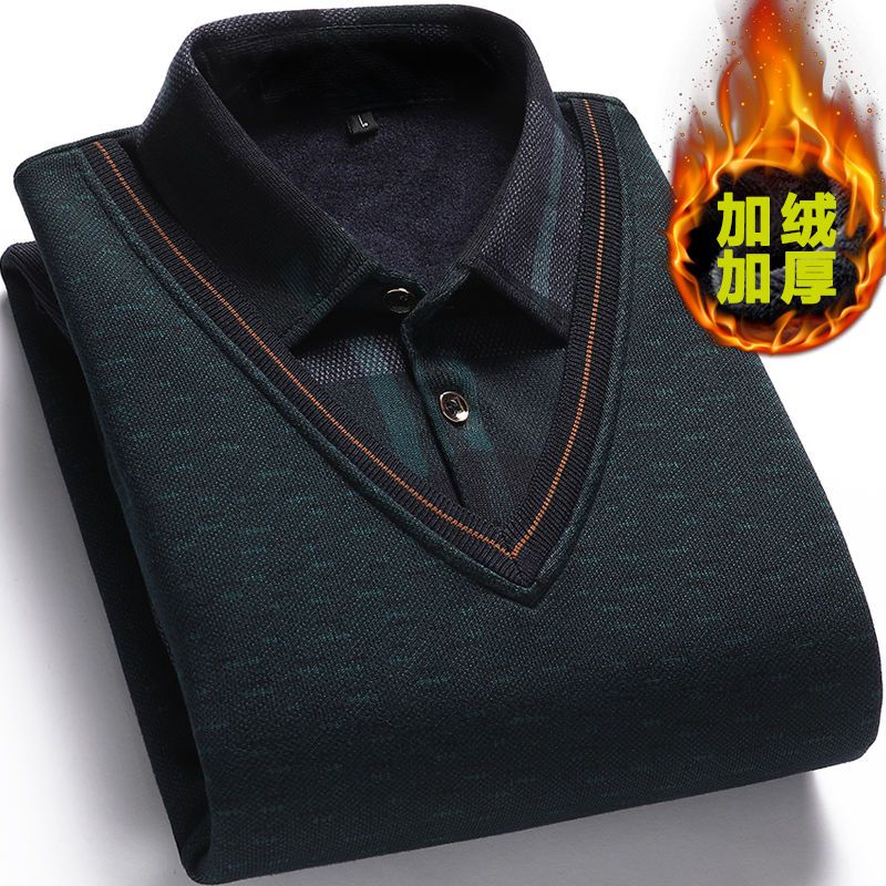 牧侬依假两件衬衫领加绒加厚毛衣