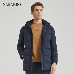 纳巴罗冬日保暖鹅绒厚款中长款可拆卸连帽羽绒服外套
