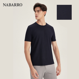 纳巴罗圆领藏蓝色速干轻薄透气夏日男士短袖T恤
