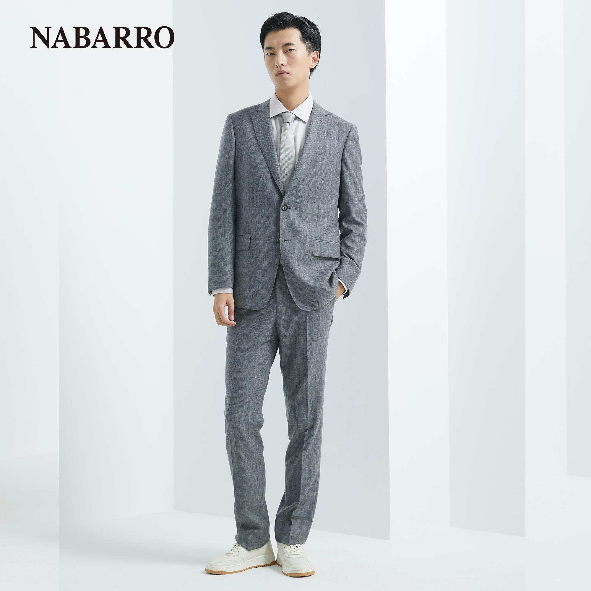 纳巴罗品牌灰色两粒扣商务正装百搭多场合上班男士四季款西服套装