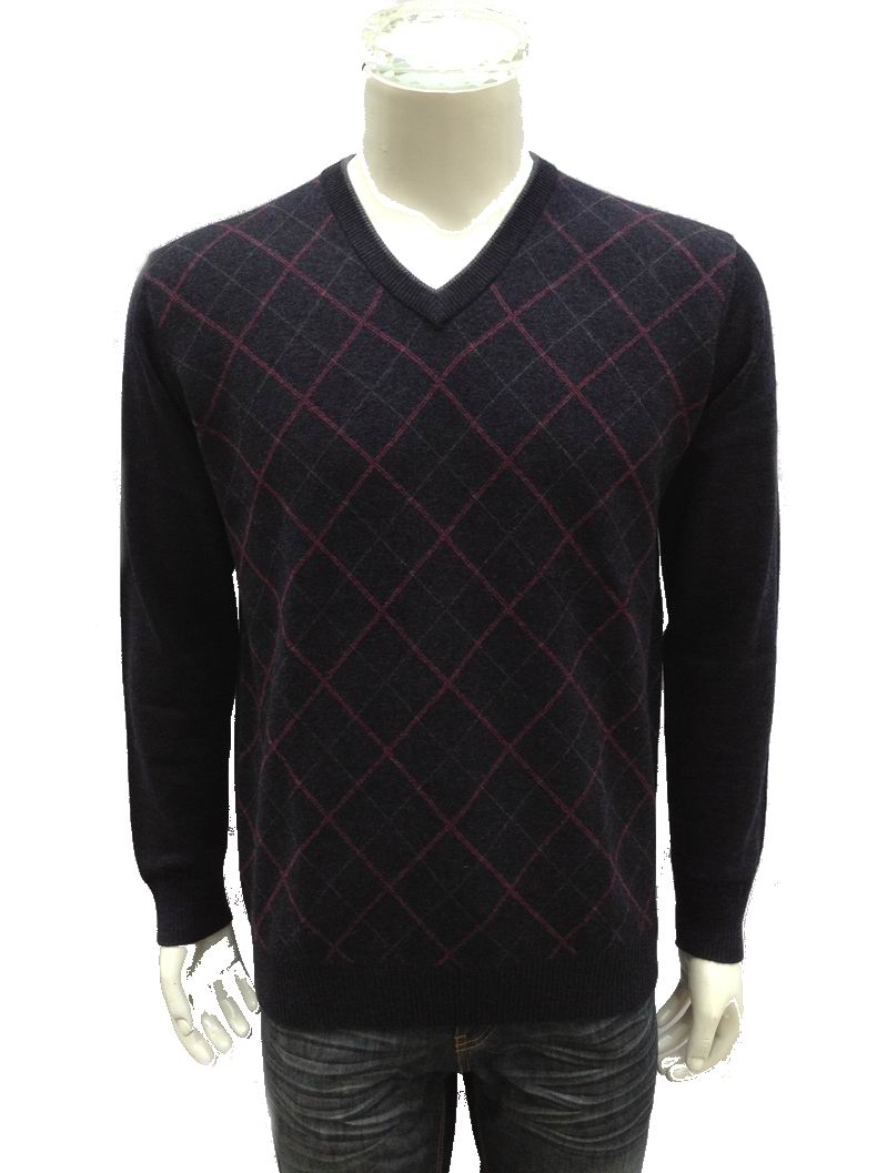 海尔曼斯男式鸡心领长袖纯羊毛衫