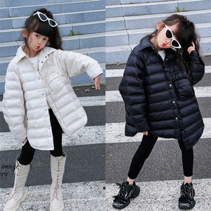儿童薄羽绒服衬衫2023秋冬新款韩版休闲中长款男女童超轻羽绒外套