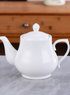 餐厅酒店饭店专用陶瓷茶壶自带过滤大小号纯白色泡茶壶耐热茶水壶