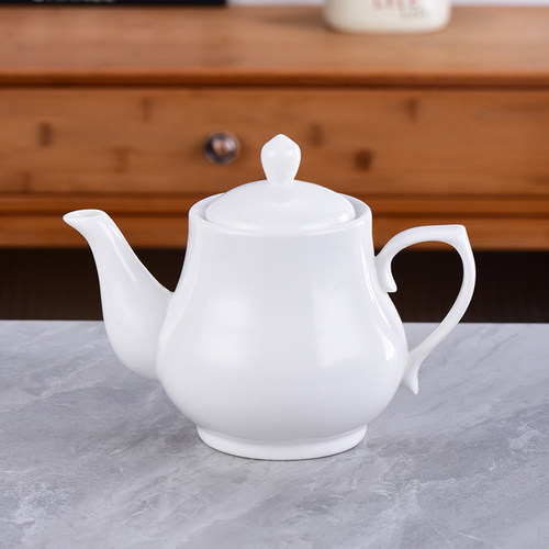 餐厅酒店饭店专用陶瓷茶壶自带过滤大小号纯白色泡茶壶耐热茶水壶