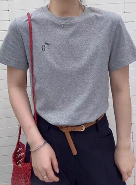 JTENGC吉藤2025夏季新款小狗刺绣圆领短袖宽松T恤女百搭上衣潮010