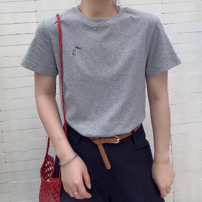 JTENGC吉藤2025夏季新款小狗刺绣圆领短袖宽松T恤女百搭上衣潮010