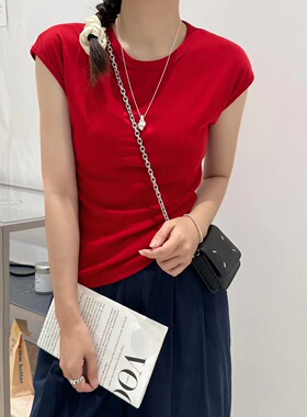 JTENGC吉藤 2024夏季新款时尚爱心标圆领飞飞袖修身T恤女上衣6259