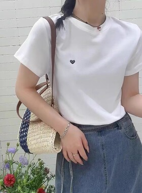 JTENGC吉藤 2025夏季新款经典百搭刺绣小标圆领短袖宽松T恤女上衣