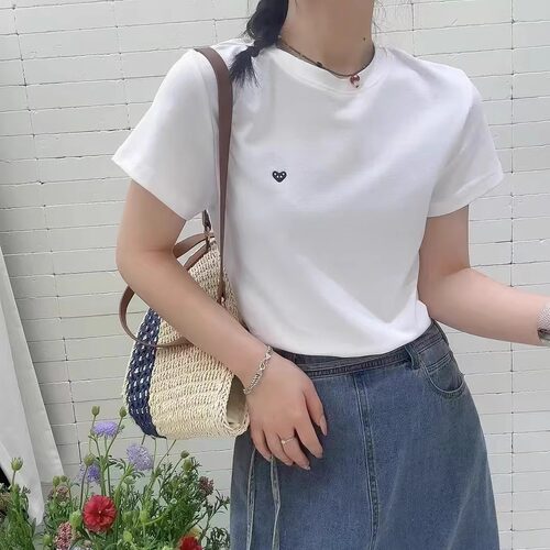 JTENGC吉藤 2025夏季新款经典百搭刺绣小标圆领短袖宽松T恤女上衣