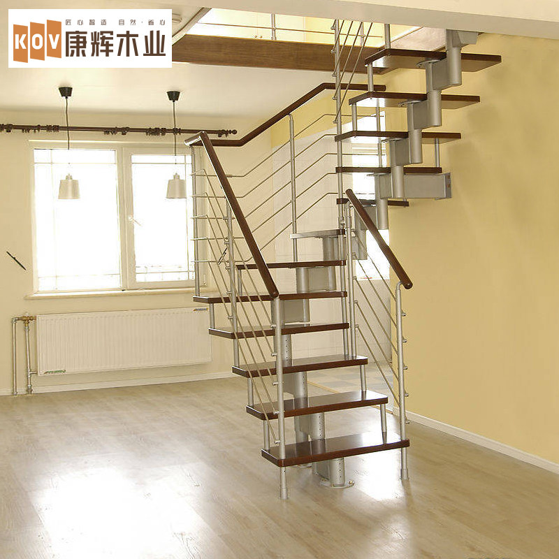 康辉阁楼楼梯护栏 旋转楼梯扶手 实木复式楼梯踏步 家用钢木楼梯