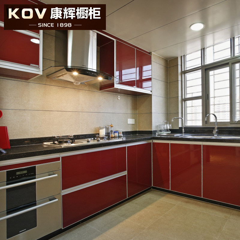 康辉厨柜 欧式整体橱柜门 不锈钢厨房小橱柜  玻璃橱柜经济型定做