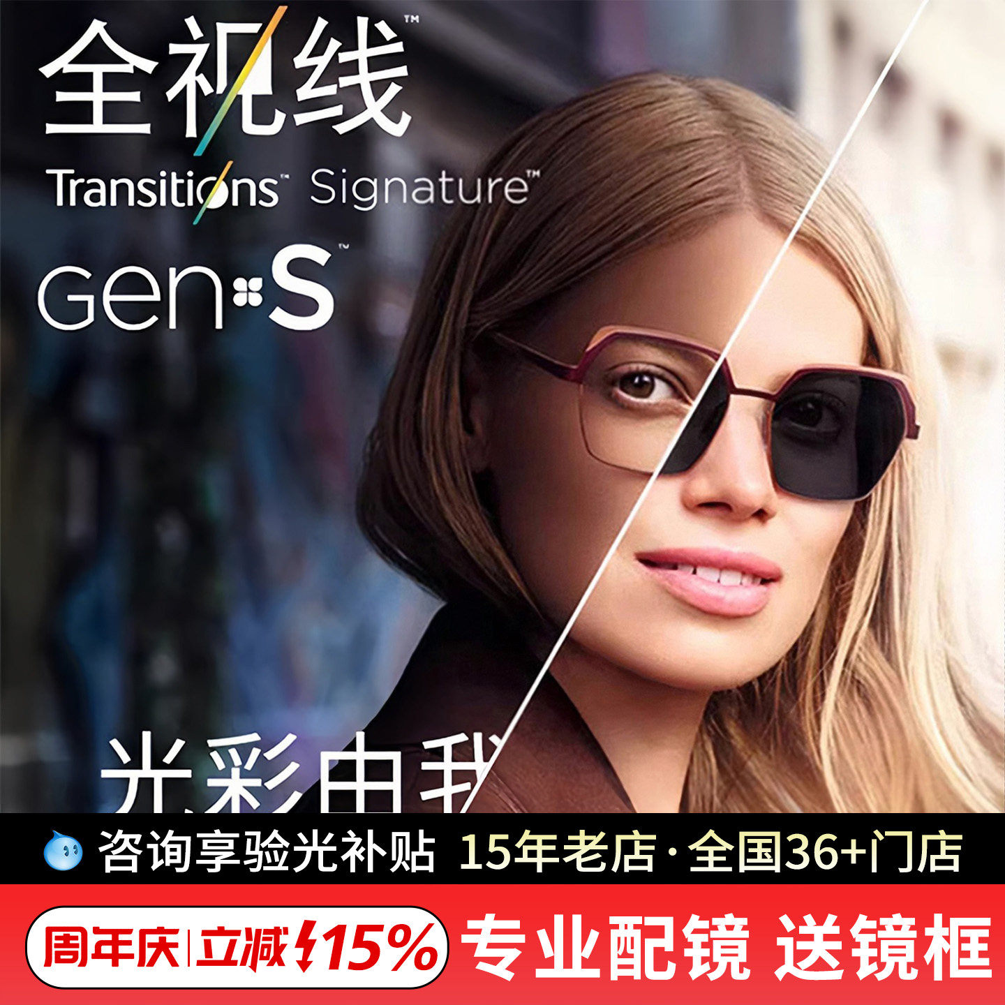 依视路新品第九代全视线GENS动态感光变色镜片防蓝光近视眼镜片