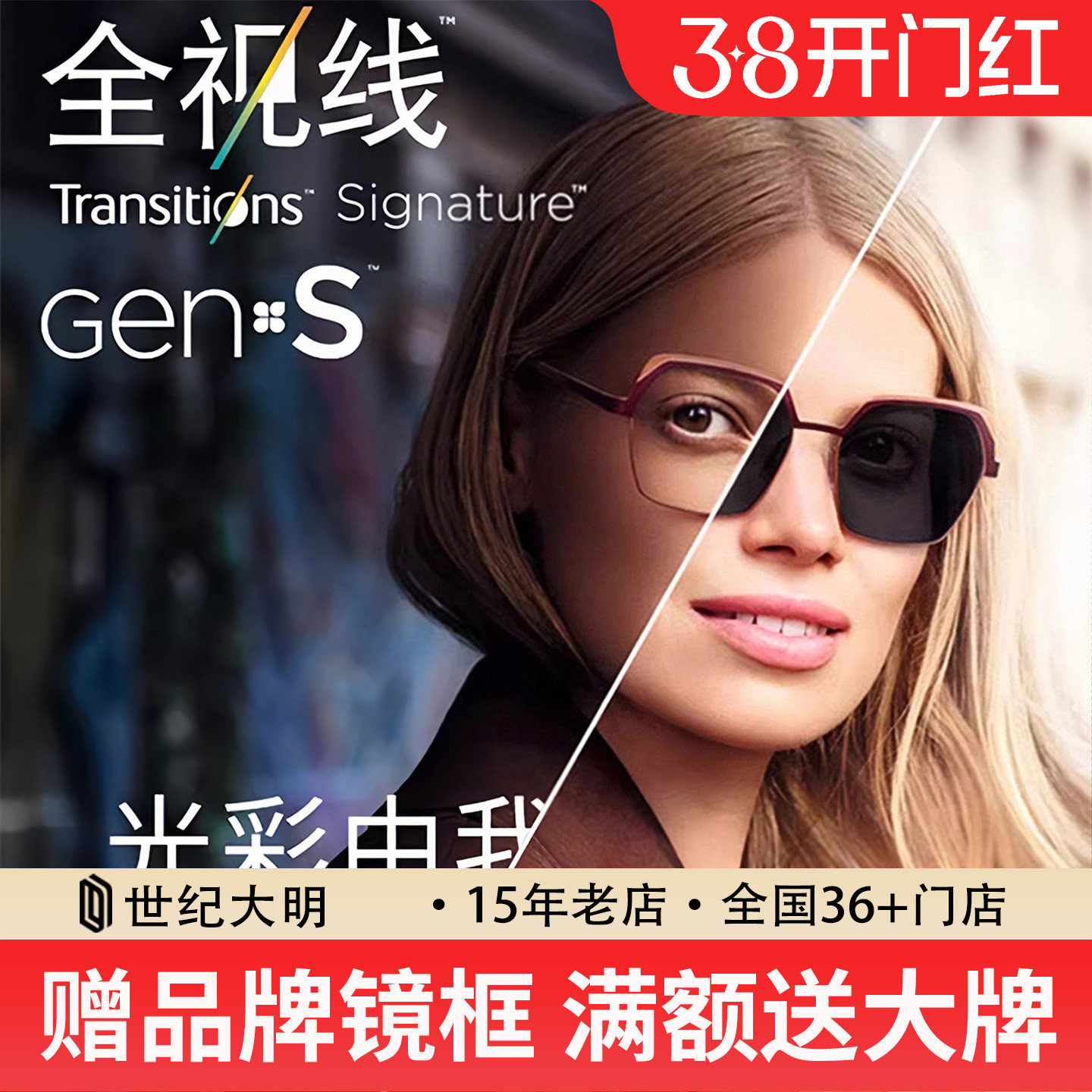 依视路新品第九代全视线GENS动态感光变色镜片防蓝光近视眼镜片