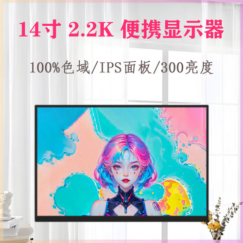 14寸 2.2K 100%色域 便携式显示器HDMI便携式显示屏2K 外接屏副屏
