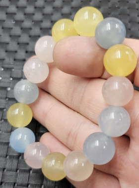 海蓝色圆珠玉石手链浅黄色12