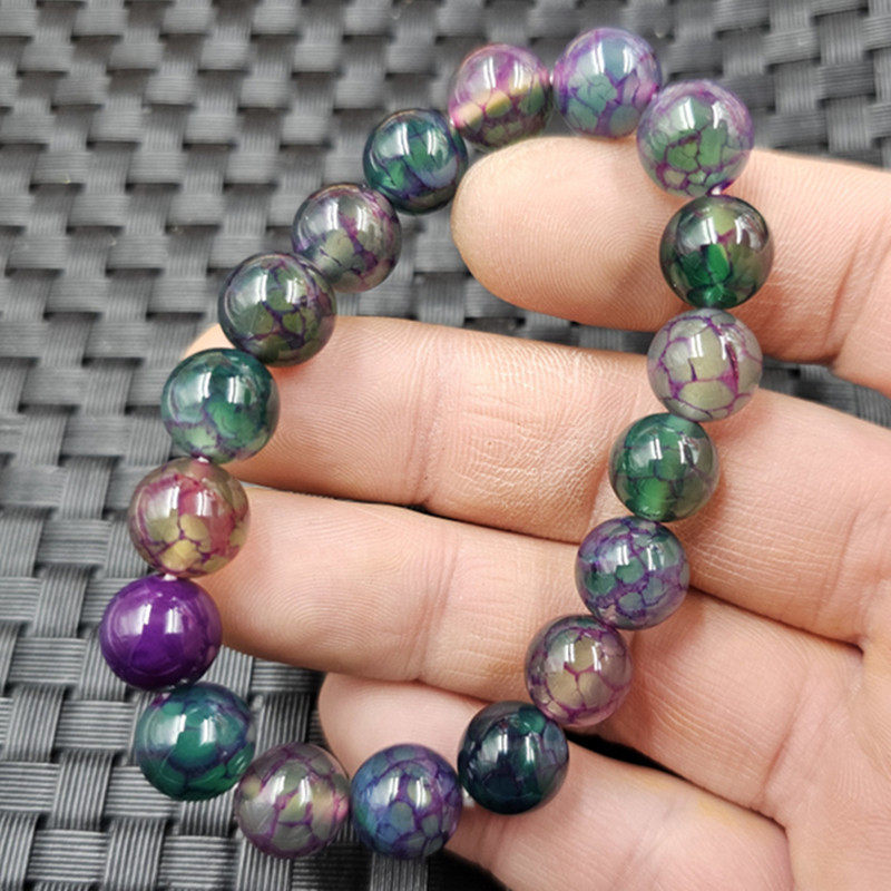 紫绿玛瑙圆珠玉石手链龙鳞冰花玛瑙手链男女同款手链玉手串手饰