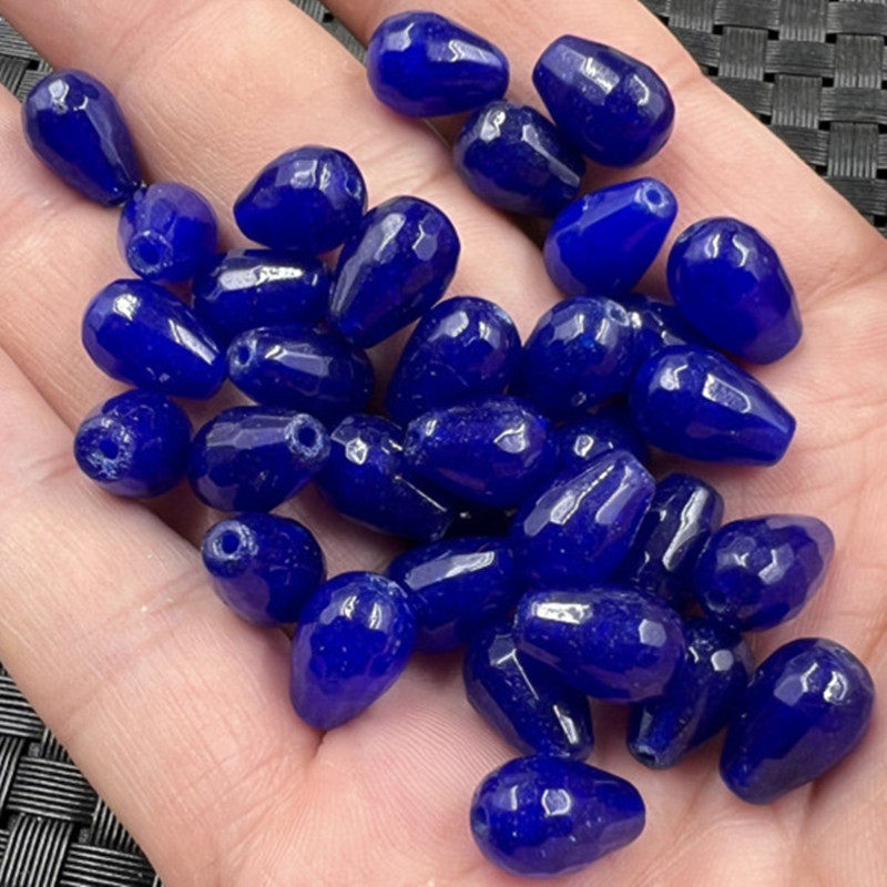 玉石散珠冰种猫眼石水滴挂件宝蓝色水滴散珠diy手链项链佛珠配件